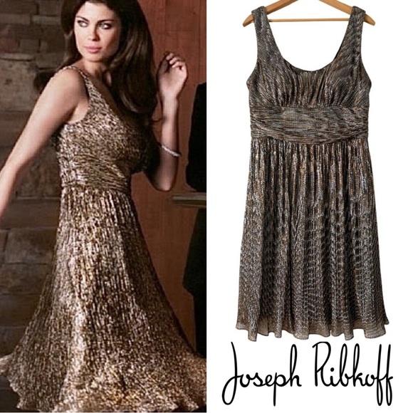 Joseph Ribkoff Gold and Silver Metallic Elegant Cocktail Party Dress - Picture 1 of 15